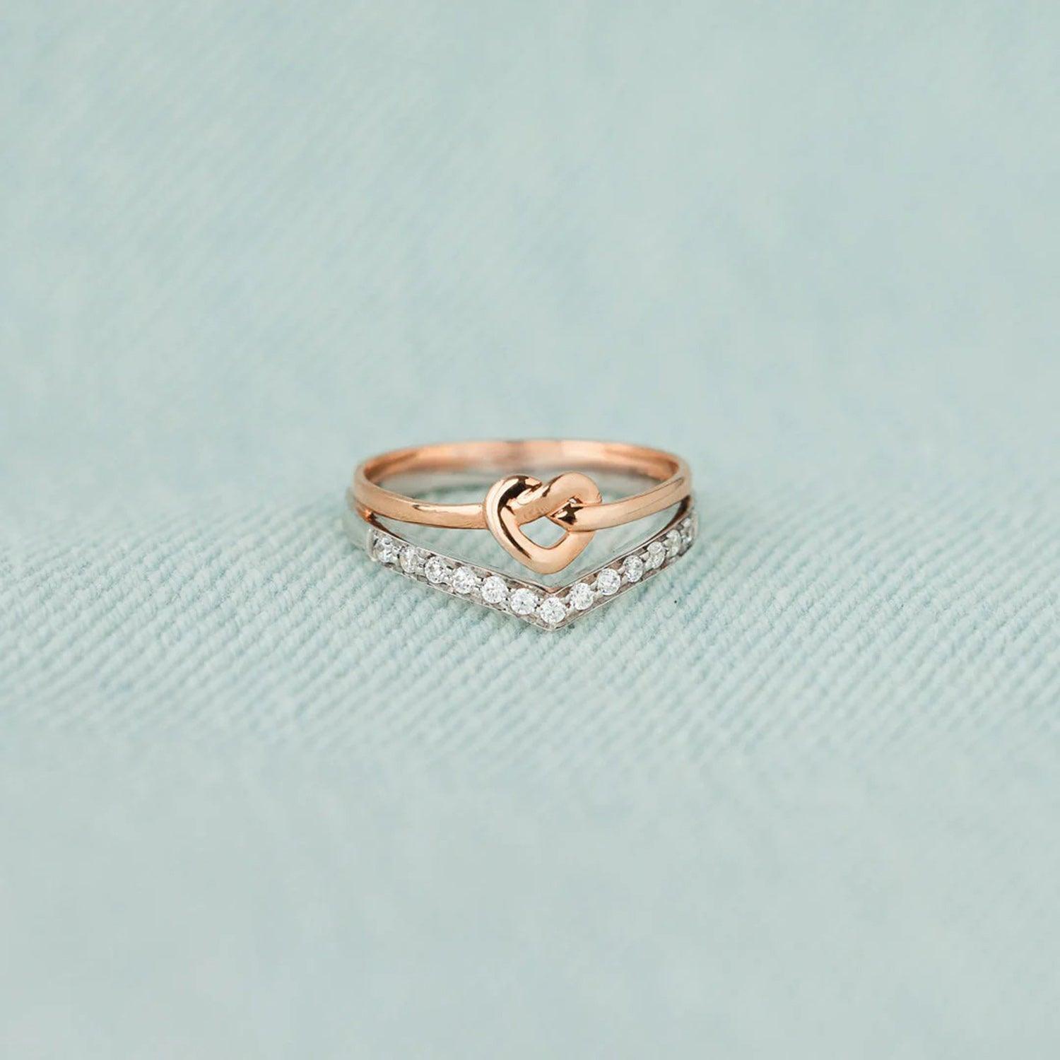 Knotted Heart Shape Inlaid Zircon Ring - 808Lush