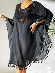 Tassel Cutout Scoop Neck Beach Cover-Up