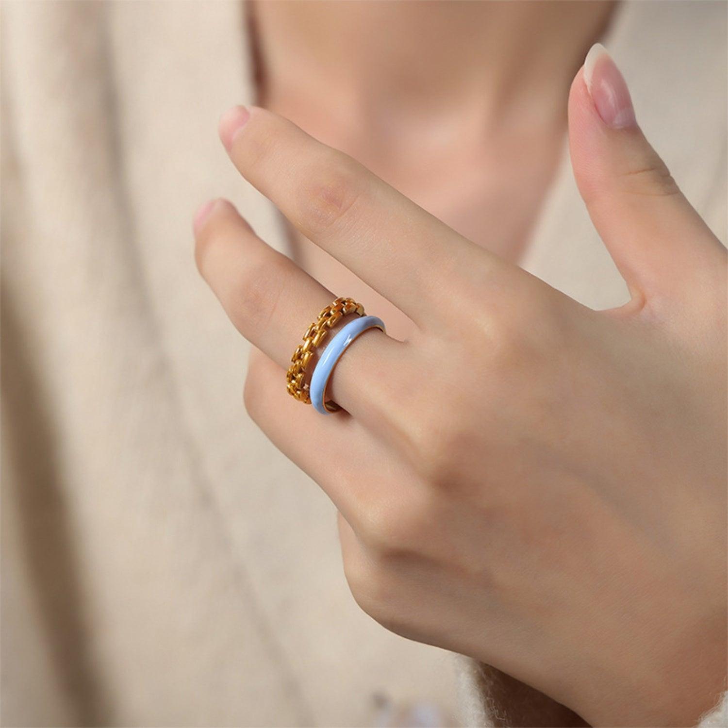Enamel 18K Gold-Plated Open Ring - 808Lush