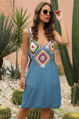 Geometric V-Neck Spaghetti Strap Cover Up