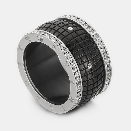 Inlaid Rhinestone Stainless Steel Ring - 808Lush