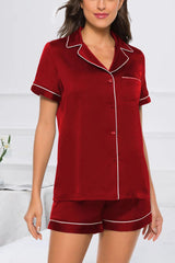 Printed Button Up Short Sleeve Top and Shorts Lounge Set - 808Lush