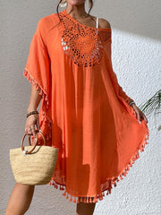 Tassel Cutout Scoop Neck Beach Cover-Up