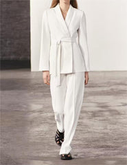Belt Blazer High Waist Casual Pants Straight-Leg Pants Suit - 808Lush