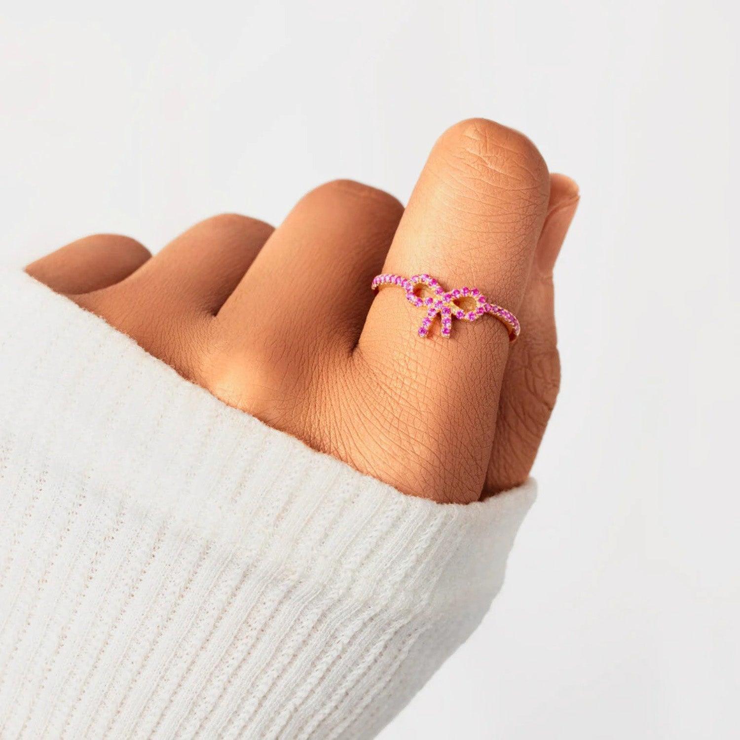 925 Sterling Silver Inlaid Zircon Bow Ring - 808Lush