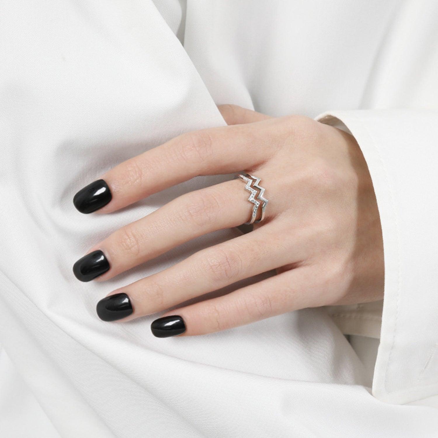 Wave Shape Inlaid Zircon Open Ring - 808Lush