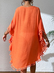 Tassel Cutout Scoop Neck Beach Cover-Up