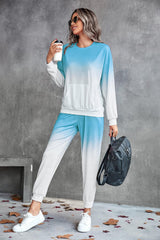 Gradient Round Neck Sweatshirt and Joggers Set - 808Lush