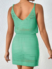 Openwork V-Neck Sleeveless Beach Cover Up