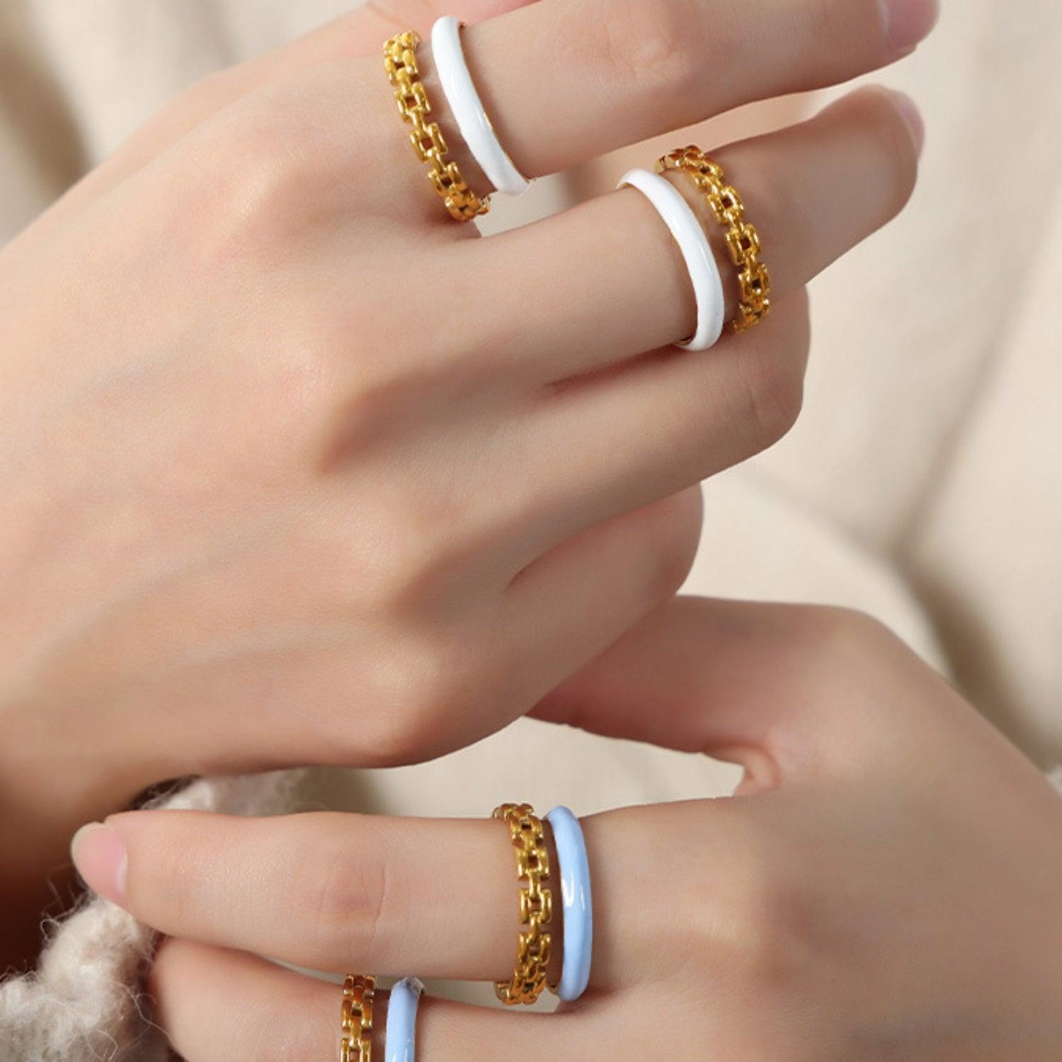 Enamel 18K Gold-Plated Open Ring - 808Lush