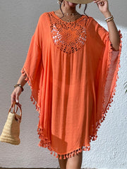 Tassel Cutout Scoop Neck Beach Cover-Up