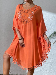 Tassel Cutout Scoop Neck Beach Cover-Up
