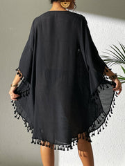 Tassel Cutout Scoop Neck Beach Cover-Up