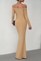 Off-Shoulder Long Sleeve Maxi Dress - 808Lush
