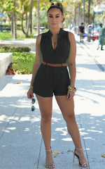 Sexy Women Loose Slim Fit Casual Jumpsuit Shorts With Belt - 808Lush