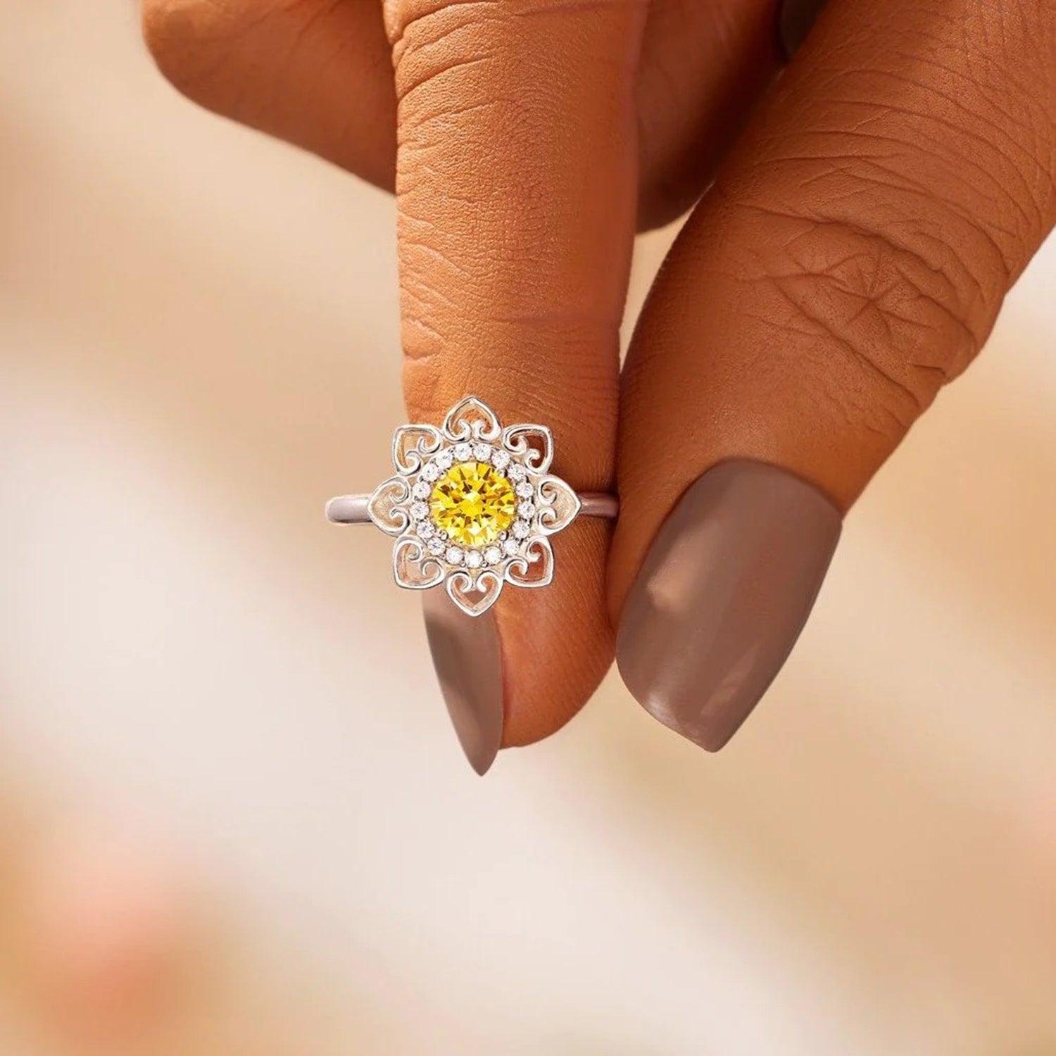 Flower Shape Zircon Platinum-Plated 925 Sterling Silver Ring - 808Lush