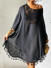 Tassel Cutout Scoop Neck Beach Cover-Up