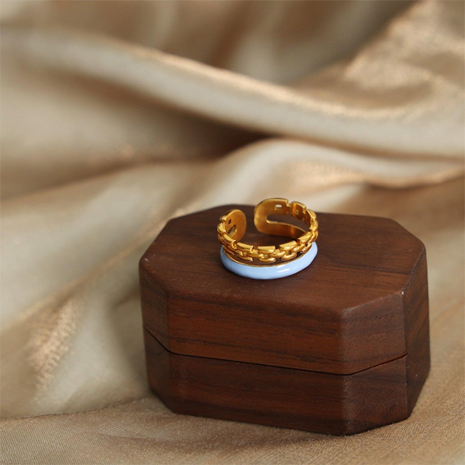 Enamel 18K Gold-Plated Open Ring - 808Lush
