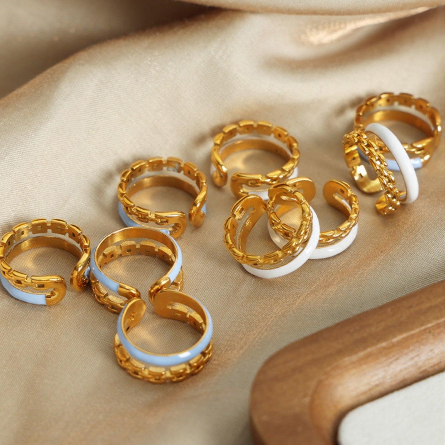Enamel 18K Gold-Plated Open Ring - 808Lush