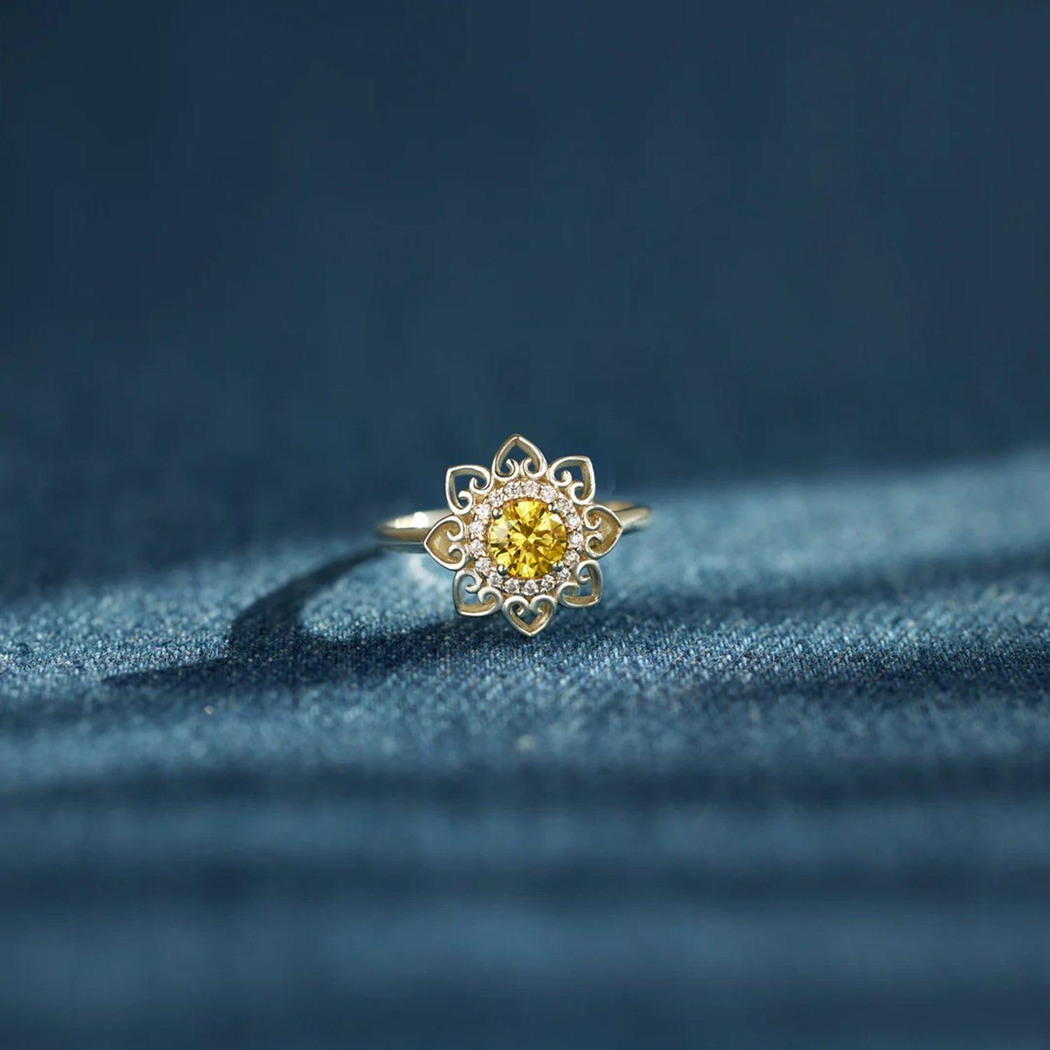Flower Shape Zircon Platinum-Plated 925 Sterling Silver Ring - 808Lush