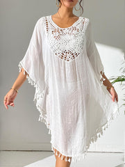 Tassel Cutout Scoop Neck Beach Cover-Up