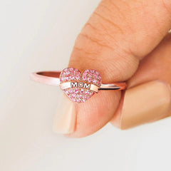 MOM Heart Shape 925 Sterling Silver Engraved Ring - 808Lush