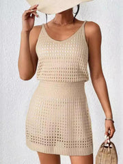 Openwork V-Neck Sleeveless Beach Cover Up