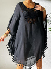 Tassel Cutout Scoop Neck Beach Cover-Up