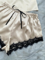 Lace Trim Cami, Shorts, Eye Mask, Scrunchie, and Bag Pajama Set - 808Lush