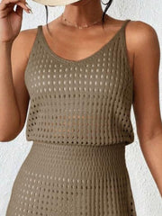 Openwork V-Neck Sleeveless Beach Cover Up