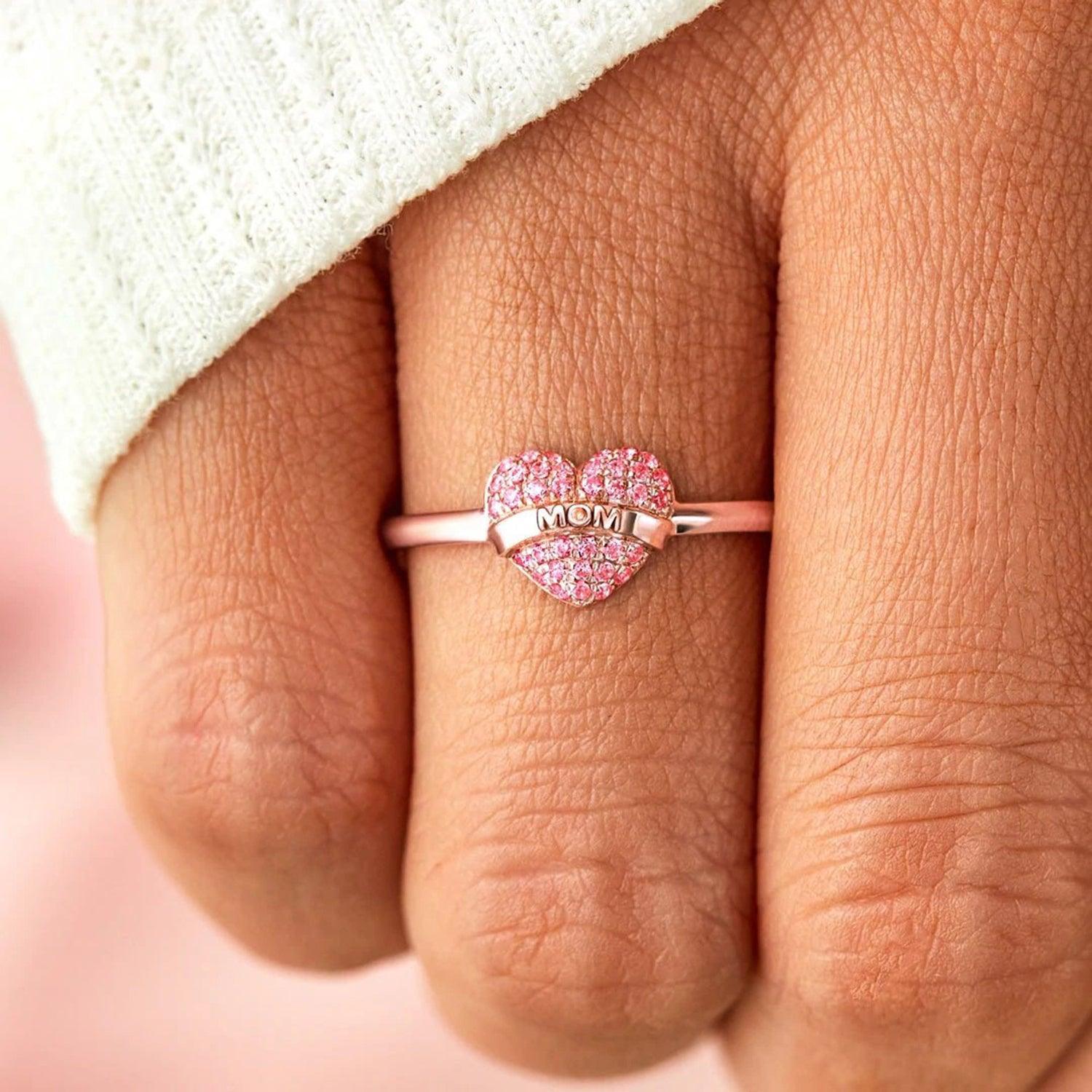 MOM Heart Shape 925 Sterling Silver Engraved Ring - 808Lush