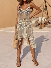Openwork Scoop Neck Spaghetti Strap Beach Cover-Up