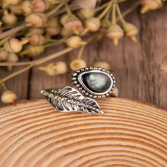 Alloy Moonstone Leaf Bypass Ring - 808Lush