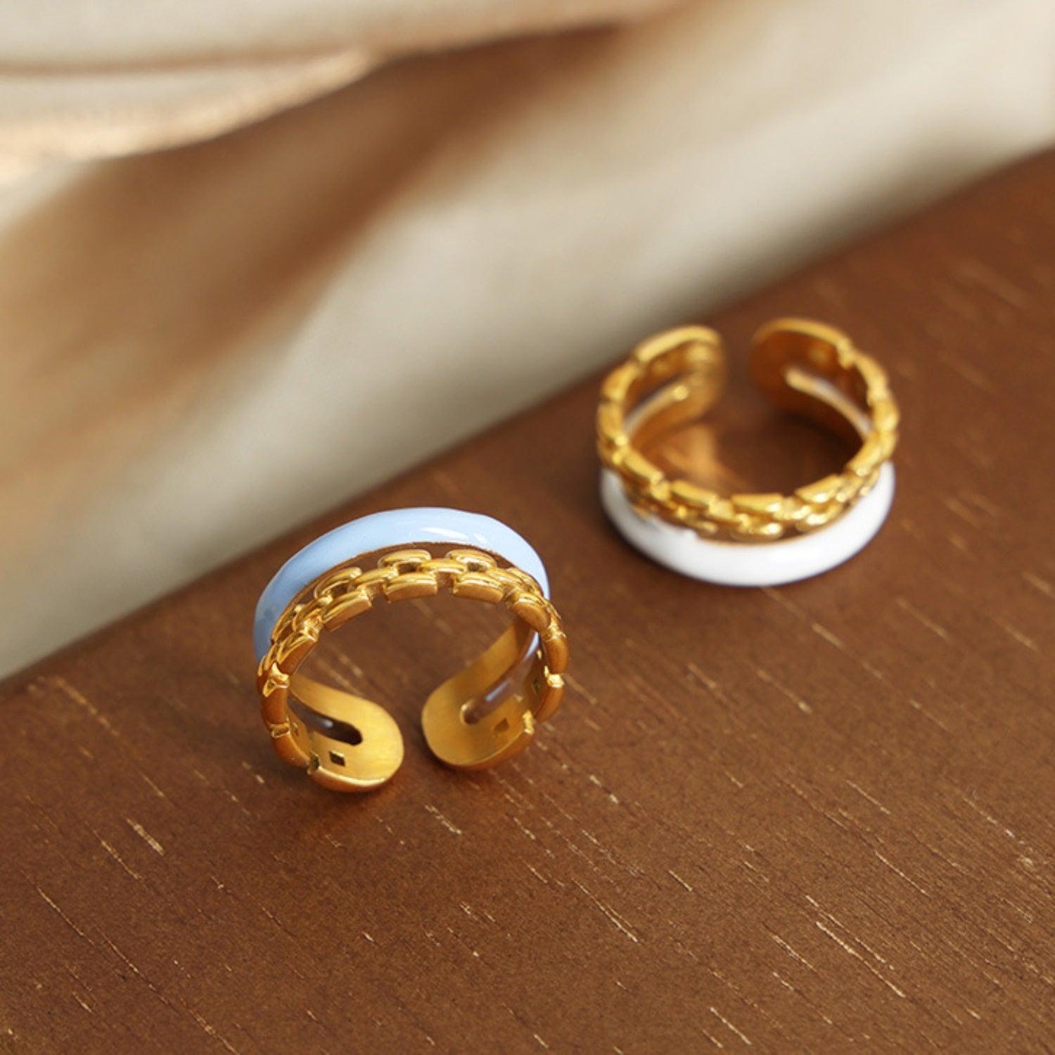 Enamel 18K Gold-Plated Open Ring - 808Lush