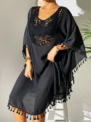 Tassel Cutout Scoop Neck Beach Cover-Up