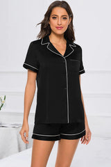 Printed Button Up Short Sleeve Top and Shorts Lounge Set - 808Lush