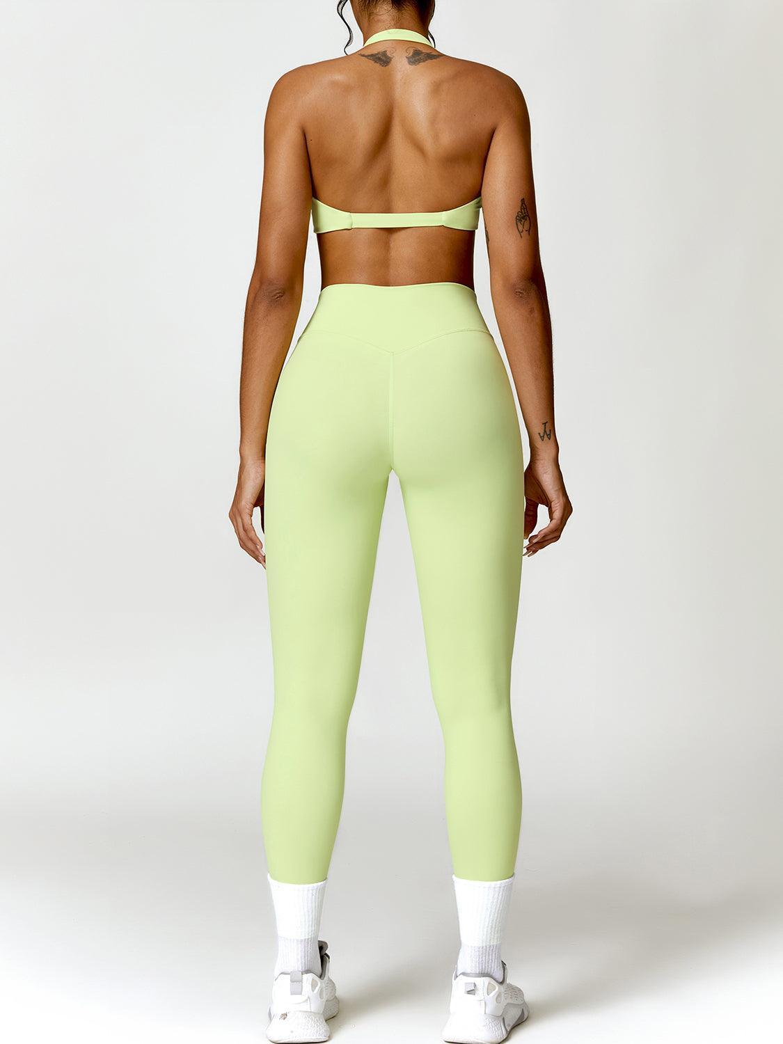 Twisted Halter Neck Bra and High Waist Leggings Active Set - 808Lush