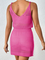 Openwork V-Neck Sleeveless Beach Cover Up