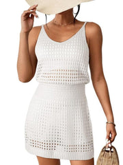 Openwork V-Neck Sleeveless Beach Cover Up