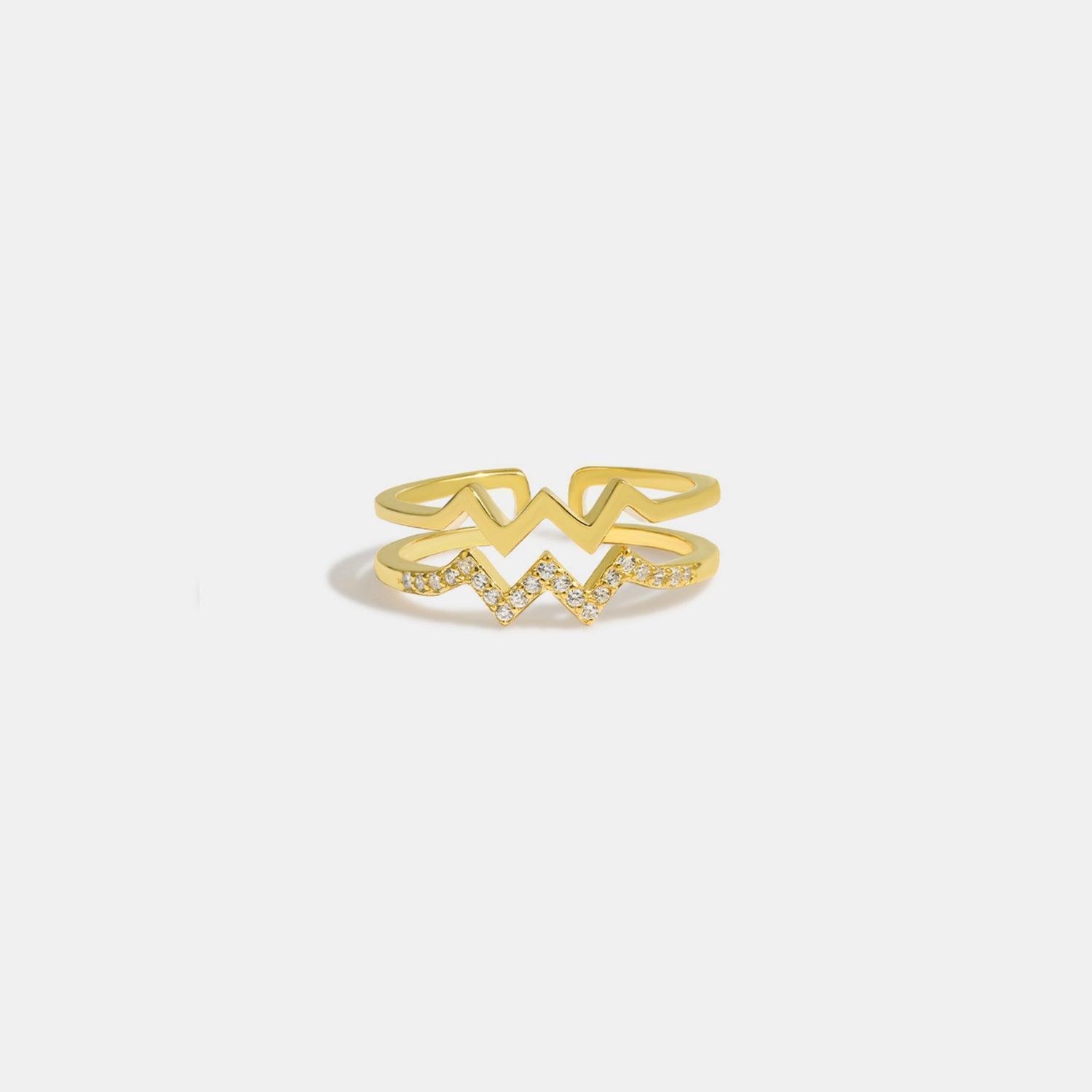 Wave Shape Inlaid Zircon Open Ring - 808Lush