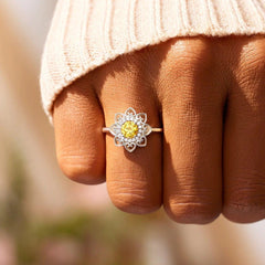 Flower Shape Zircon Platinum-Plated 925 Sterling Silver Ring - 808Lush