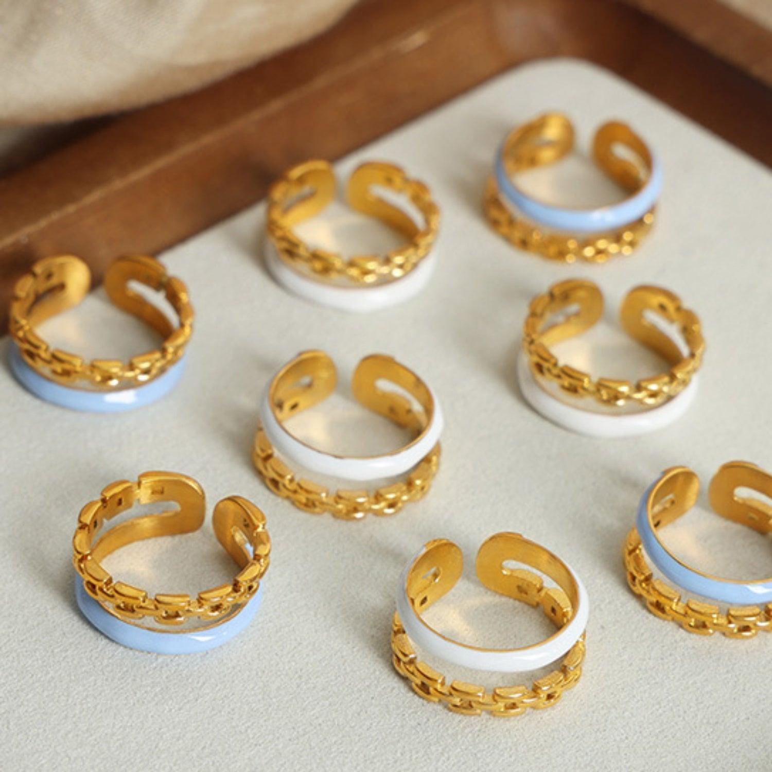 Enamel 18K Gold-Plated Open Ring - 808Lush