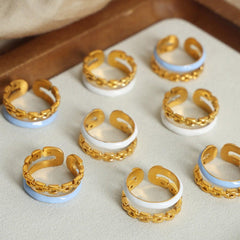 Enamel 18K Gold-Plated Open Ring - 808Lush