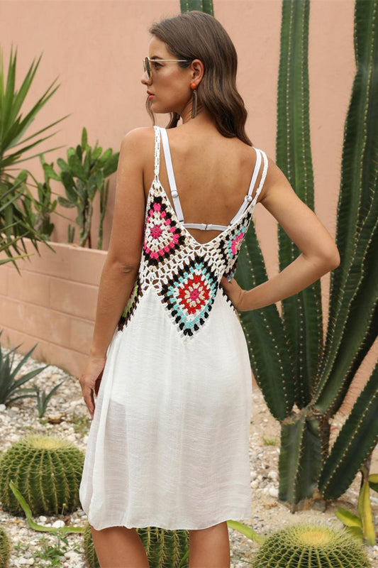 Geometric V-Neck Spaghetti Strap Cover Up