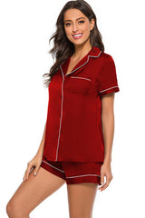Printed Button Up Short Sleeve Top and Shorts Lounge Set - 808Lush