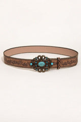 Leaf Pattern PU Leather Belt - 808Lush