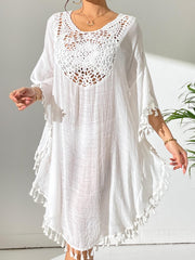 Tassel Cutout Scoop Neck Beach Cover-Up