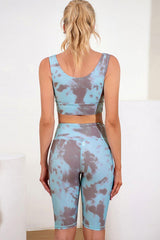 Tie-Dye V-Neck Sports Bra and Biker Shorts Set - 808Lush