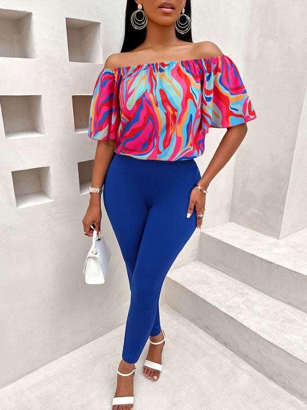 Casual loose one-shoulder short-sleeved women's suit - 808Lush