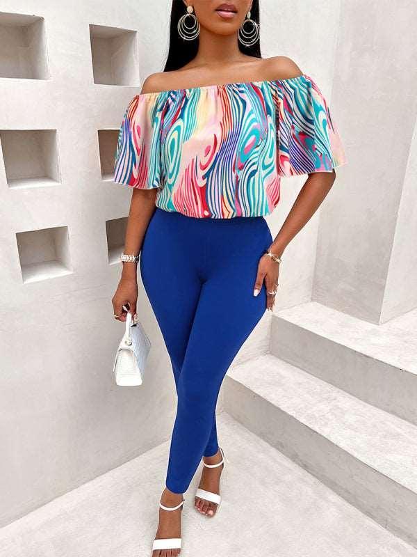 Casual loose one-shoulder short-sleeved women's suit - 808Lush